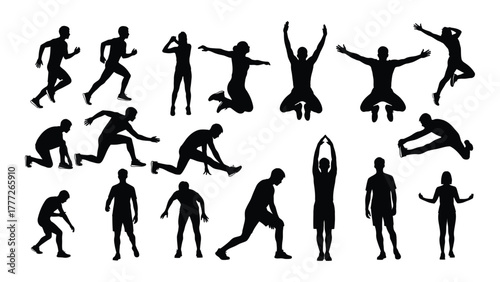 People exercising silhouettes isolated on white background, Vector