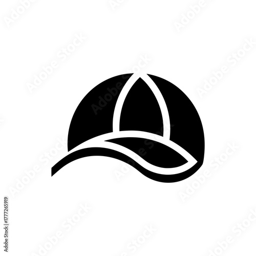 Black and white baseball cap icon on transparent background silhouette