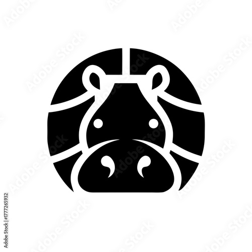 Stylized hippo head in black circle on transparent background silhouette
