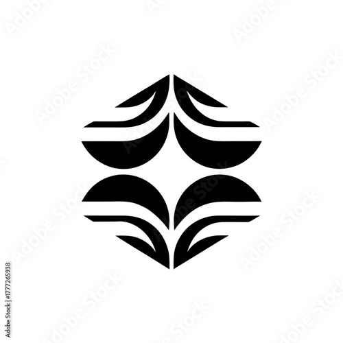 Abstract symmetrical black shape on transparent background silhouette