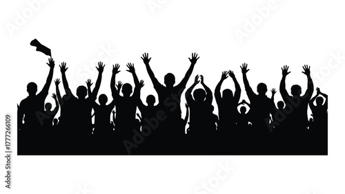 Cheering crowd silhouette isolated on white background, Vector