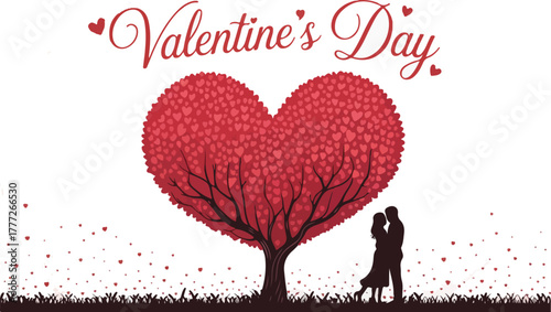 Valentine's day tree with silhouette of a couple