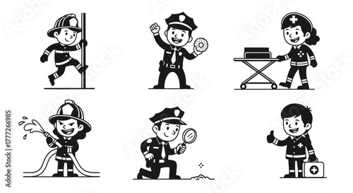 Community Heroes: Vector Silhouette Art of Firefighter, Police Officer, Paramedic for Public Service Designs and Heroic Occupation Illustrations