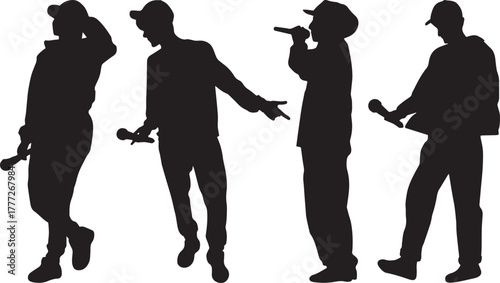 silhouettes of a singer holding a microphone, editable vector file