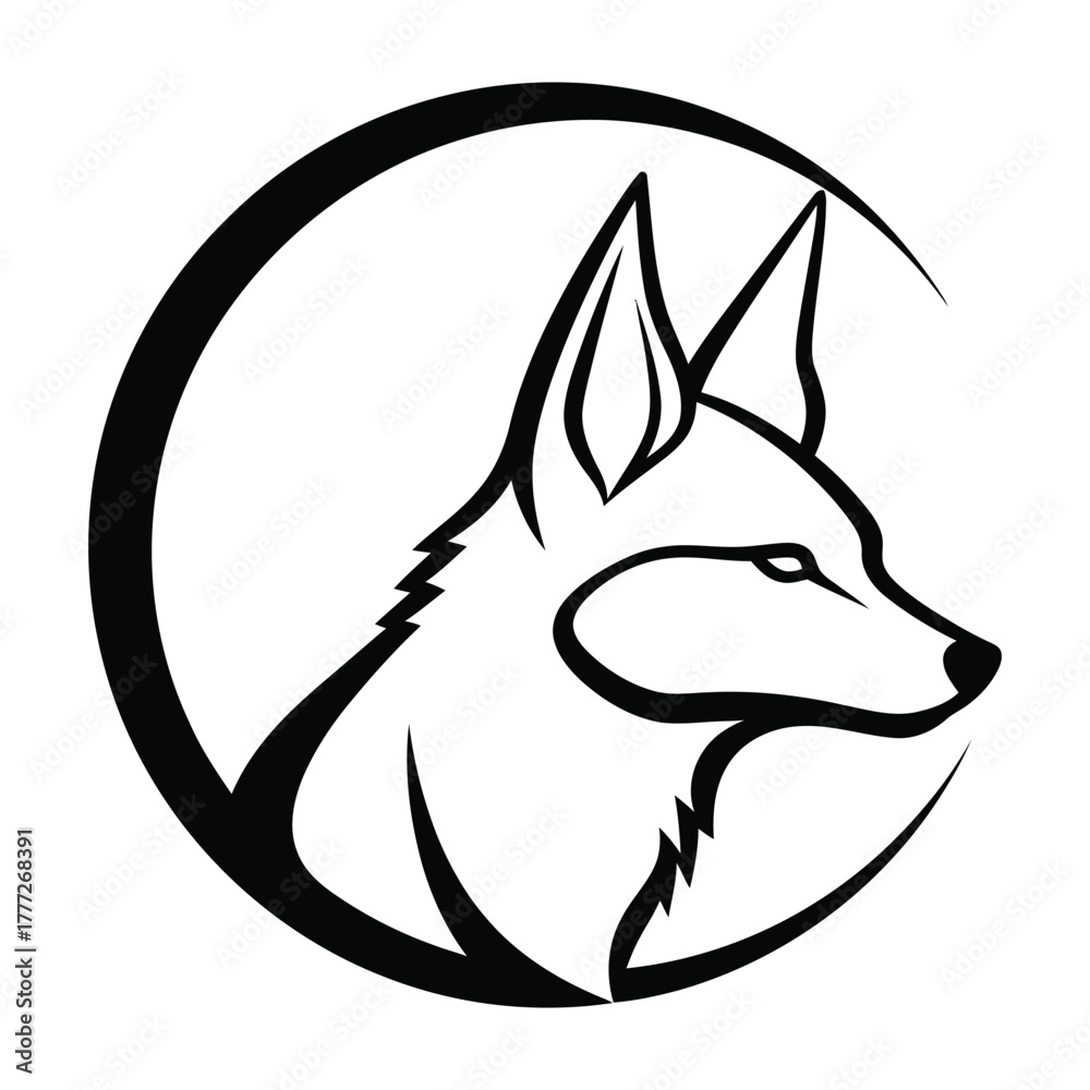Naklejka premium Golden Jackal head line art logo icon in circle