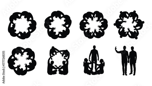 Group silhouettes: teamwork and community isolated on white background, Vector