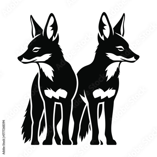 Golden Jackal standing back to back silhouette design