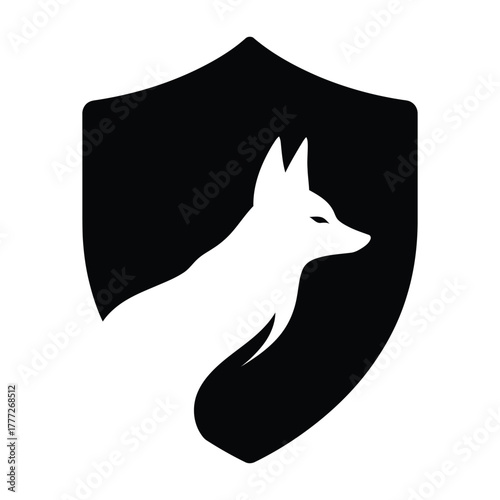 Fox silhouette on black shield logo icon design