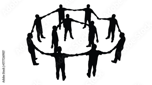 Circle of unity silhouettes isolated on white background, Vector