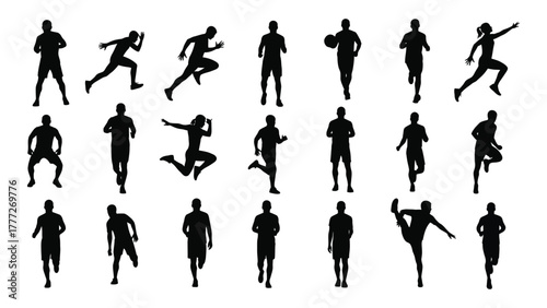 Athletic people silhouettes collection isolated on white background, Vector