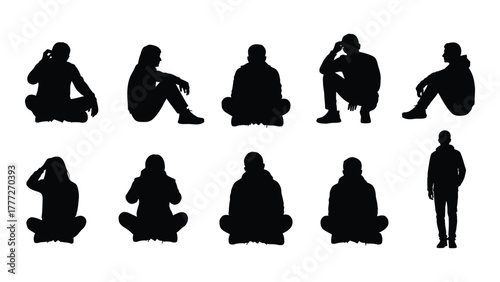People silhouettes in various poses isolated on white background, Vector