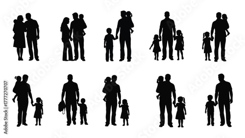 Family and people silhouettes isolated on white background, Vector