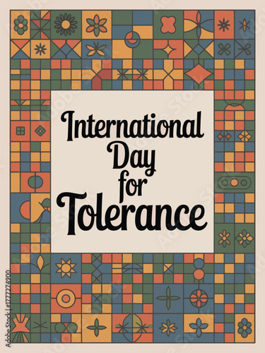 International Day for Tolerance Retro Mosaic Vector Design
