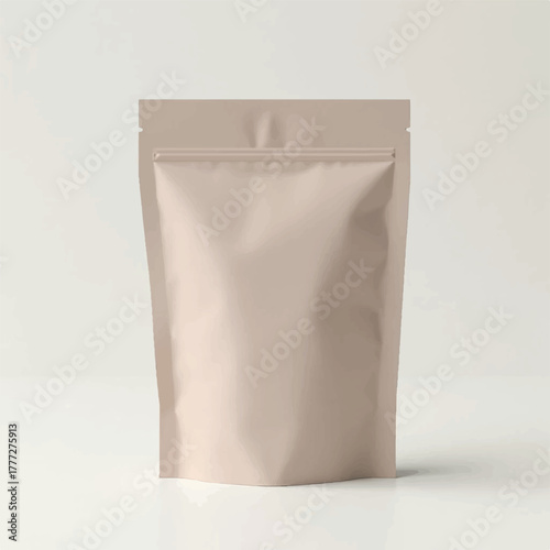 Paper package blank template. Craft pouch, snack zip pack. Tea packaging, healthy snack product advertising. Recycling cardboard packaging, spice brand merchandise.3D powder packing pouch mockups