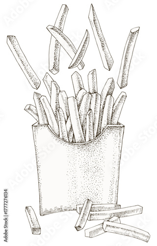 French fries in paper box vector