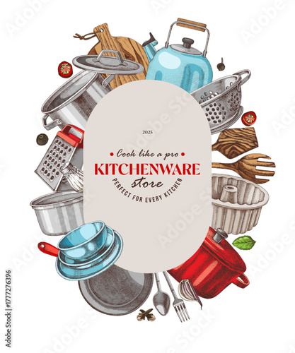 Banner with hand drawn kitchen utensils