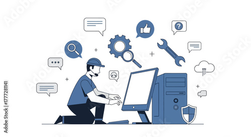 Technical support specialist providing remote assistance and troubleshooting online services in