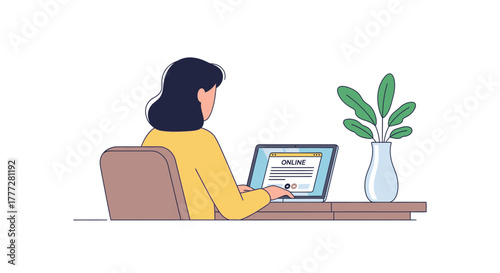 Woman is working from home using a laptop for online activity and staying productive in modern life