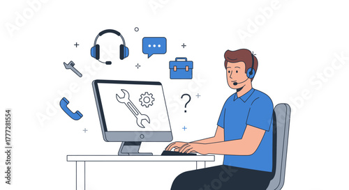 Technical Support Specialist Troubleshooting Problems with Headphones on Computer