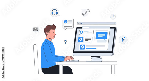 Dedicated customer support representative providing online assistance for user inquiries using