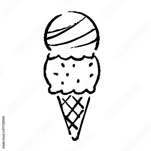 アイスクリームの手書きイラスト　モノクロ