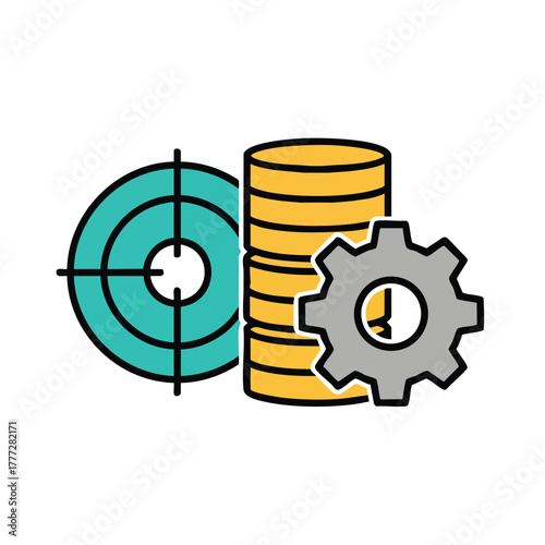 Target with coins and gear icons representing financial optimization.