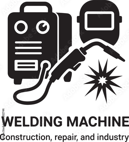 Welding machine icon set, industrial welding equipment symbols, editable black vector, solid black line outline filled minimal thin stroke, construction and repair welding icons for factory buyers