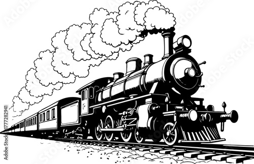 Vintage Steam Locomotive Silhouette Vector Illustration