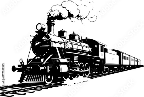 Vintage Steam Locomotive Silhouette Vector Illustration