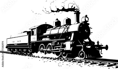 Vintage Steam Locomotive Silhouette Vector Illustration