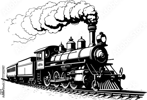 Vintage Steam Locomotive Silhouette Vector Illustration