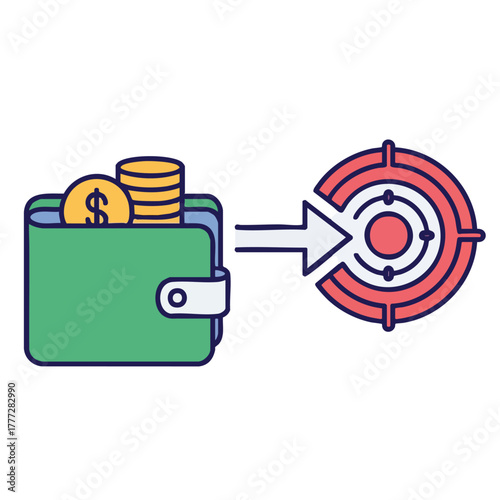 Wallet with coins targeting savings goal.