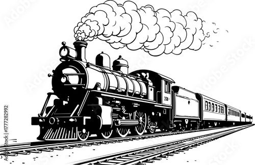 Vintage Steam Locomotive Silhouette Vector Illustration