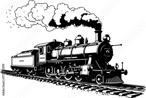 Vintage Steam Locomotive Silhouette Vector Illustration