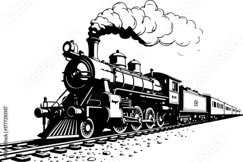Vintage Steam Locomotive Silhouette Vector Illustration