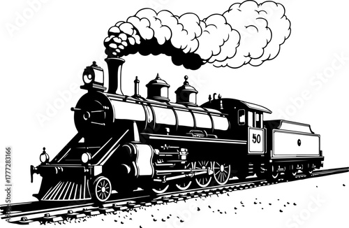 Vintage Steam Locomotive Silhouette Vector Illustration