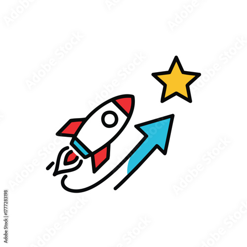 Whimsical Cartoon Rocket Icon With Star.