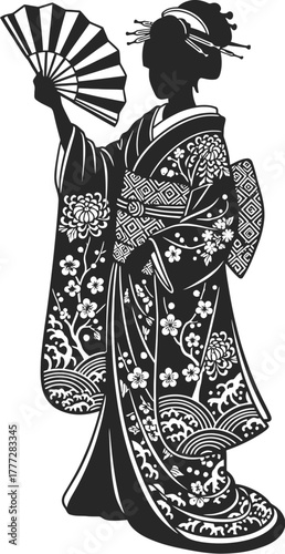Silhouette vector of Japanese geisha figure in kimono
