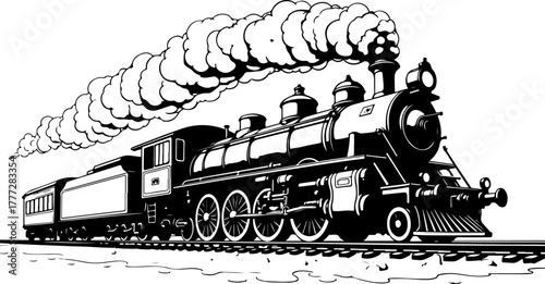 Vintage Steam Locomotive Silhouette Vector Illustration