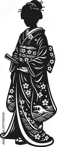 Silhouette vector of Japanese geisha figure in kimono