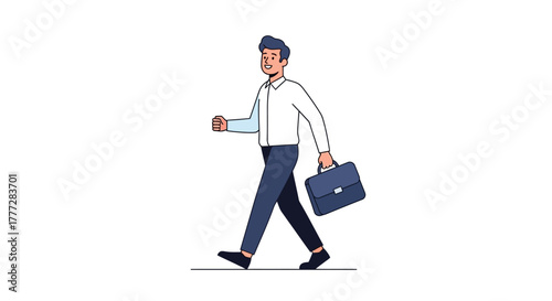 Confident businessman walking forward with briefcase ready for professional success