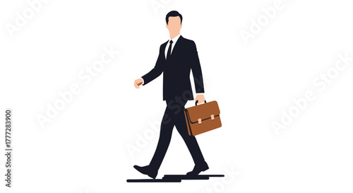 Stylized businessman strides forward with briefcase representing career progress