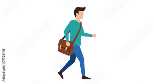 Stylized digital illustration portraying a man walking with a messenger bag over his shoulder