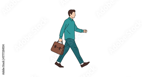 A stylized illustration of a man walking with a briefcase exhibiting modern simplicity