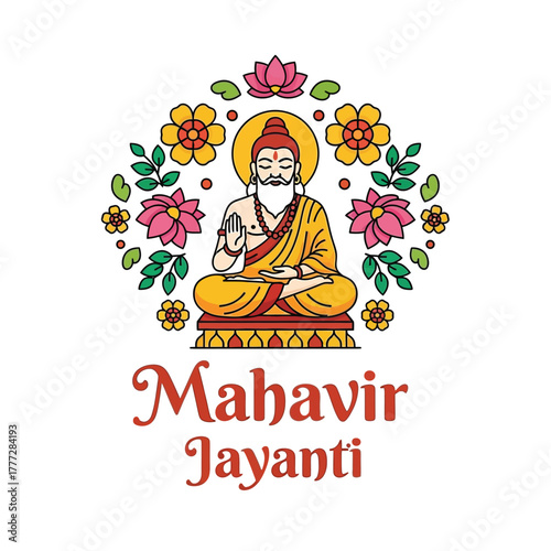 Flat illustration of Mahavir Jayanti with Flowers Accent Graphic