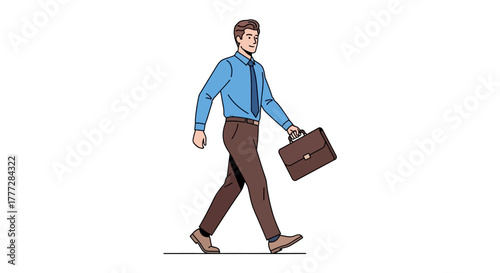 Stylish cartoon businessman confidently strides forward with his briefcase illustrating ambition