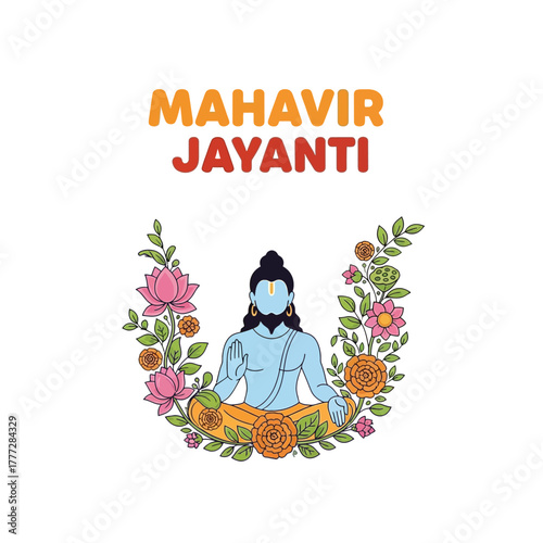 Flat illustration of Mahavir Jayanti with Flowers Accent Graphic