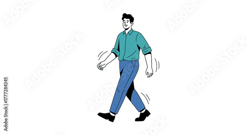 Illustration of a man walking with casual demeanor showcasing forward movement and pedestrian