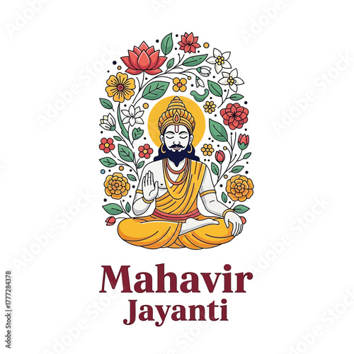Flat illustration of Mahavir Jayanti with Flowers Accent Graphic
