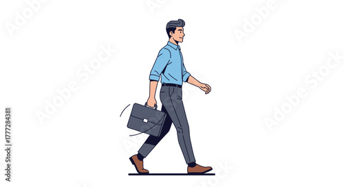 Stylish Cartoon Man in Business Attire Walking Confidently with Briefcase Isolated Design